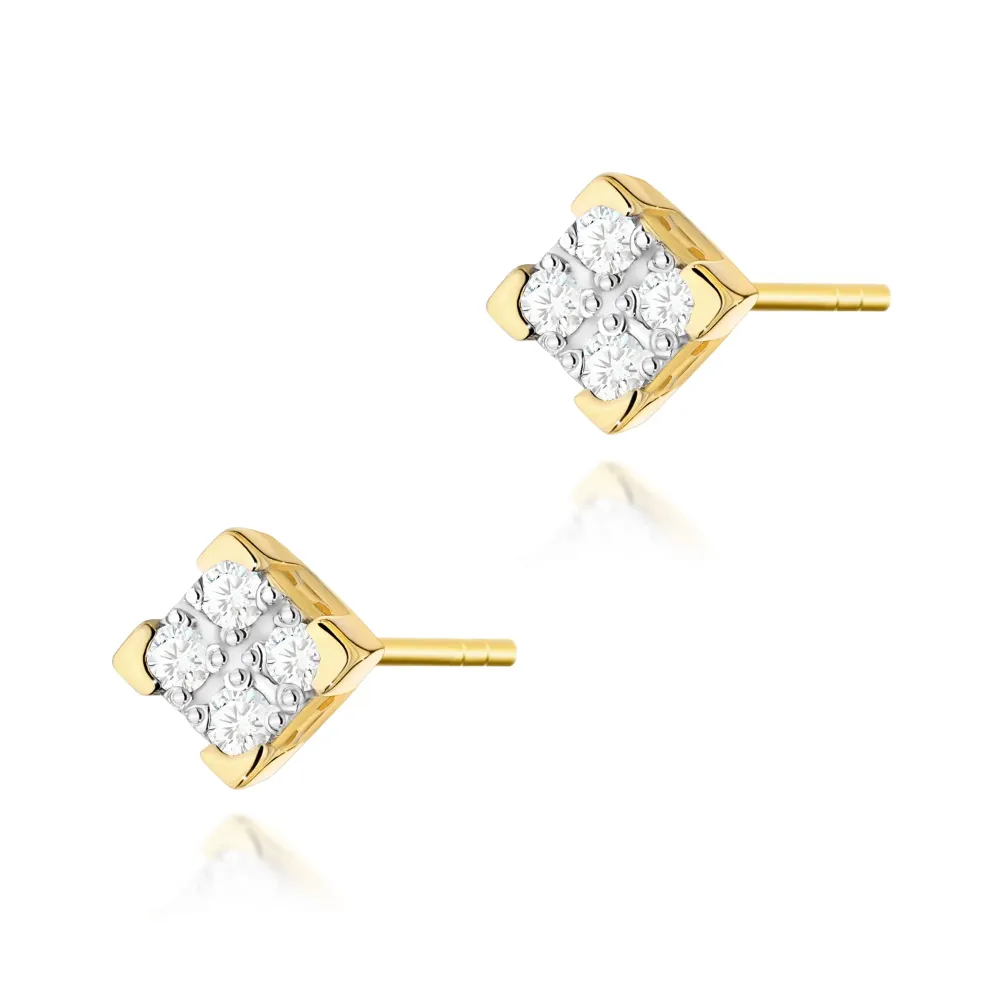 Złote kolczyki kwadraty z brylantami 0,16ct K0402