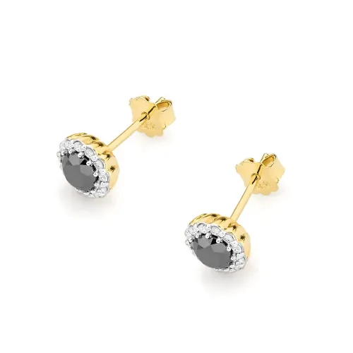 Złote kolczyki z czarnym diamentem 1,00ct i brylantami 0,206ct K0510
