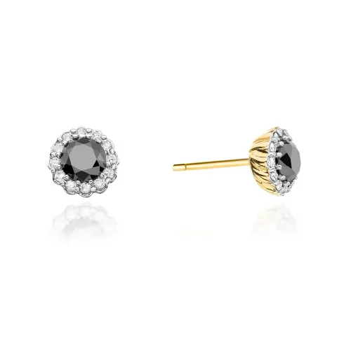 Złote kolczyki z czarnym diamentem 1,00ct i brylantami 0,206ct K0510