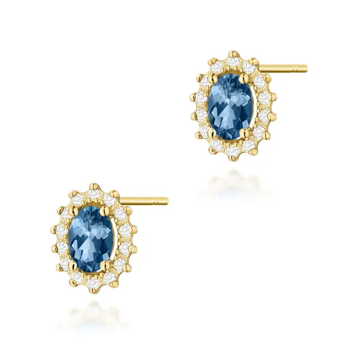 Złote kolczyki z topazem london blue 1,00ct i brylantami 0,24ct K0514