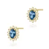 Złote kolczyki z topazem london blue 1,00ct i brylantami 0,24ct K0514