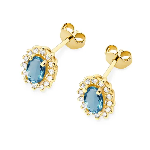 Złote kolczyki z topazem london blue 1,00ct i brylantami 0,24ct K0514