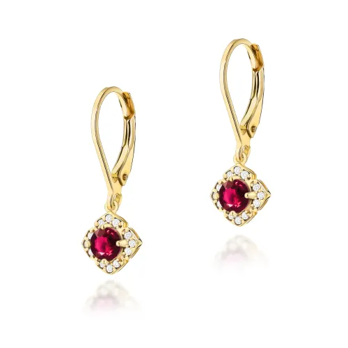 Złote kolczyki z rubinem 0,60ct i brylantami 0,12ct K0571