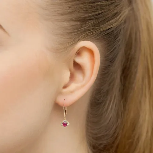 Złote kolczyki z rubinem 0,60ct i brylantami 0,12ct K0571