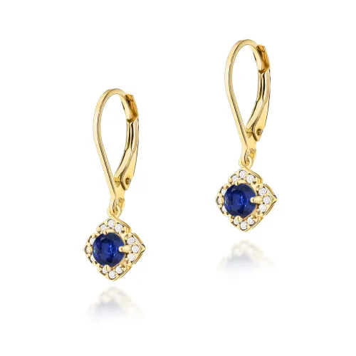 Złote kolczyki z szafirem 0,60ct i brylantami 0,12ct K0571