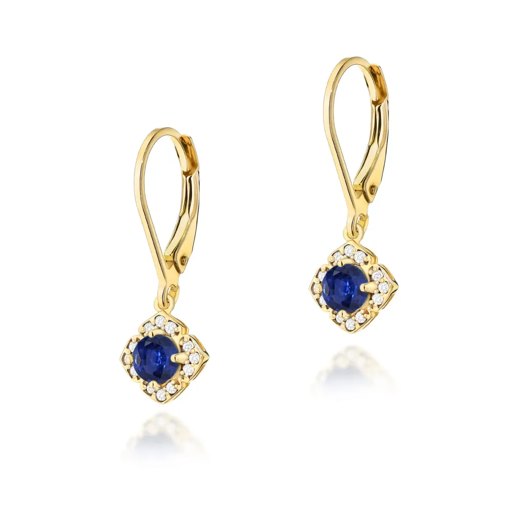 Złote kolczyki z szafirem 0,60ct i brylantami 0,12ct K0571