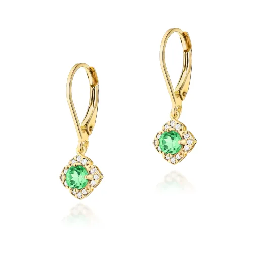 Złote kolczyki ze szmaragdem 0,60ct i brylantami 0,12ct K0571