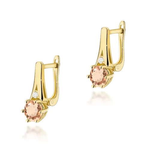 Złote kolczyki z morganitem 0,80ct i brylantami 0,029ct K0572