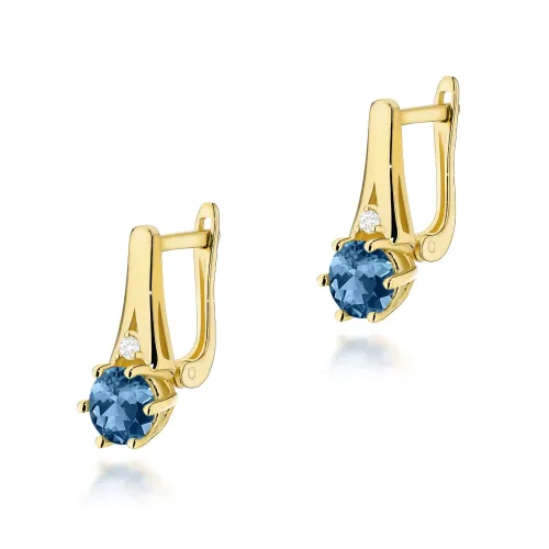 Złote kolczyki z topazem London Blue 1,00ct i brylantami 0,029ct K0572