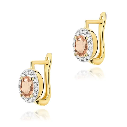 Złote kolczyki z morganitem 0,80ct i brylantami 0,16ct K0574