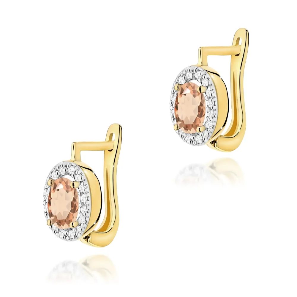 Złote kolczyki z morganitem 0,80ct i brylantami 0,16ct K0574