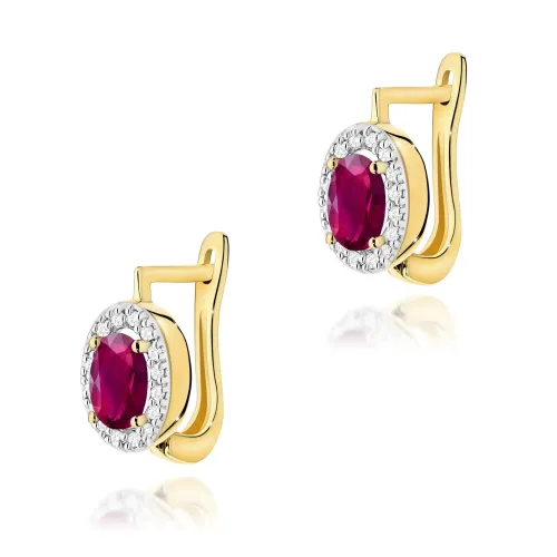 Złote kolczyki z rodolitem 1,00ct i brylantami 0,16ct K0574