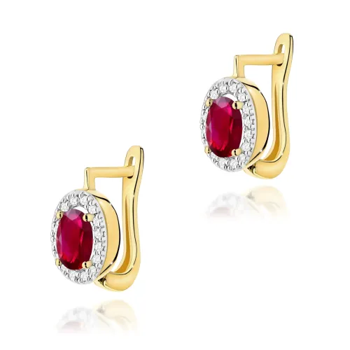 Złote kolczyki z rubinem 0,60ct i brylantami 0,16ct K0574