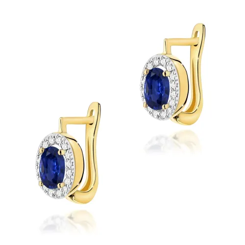 Złote kolczyki z szafirem 1,40ct i brylantami 0,16ct K0574