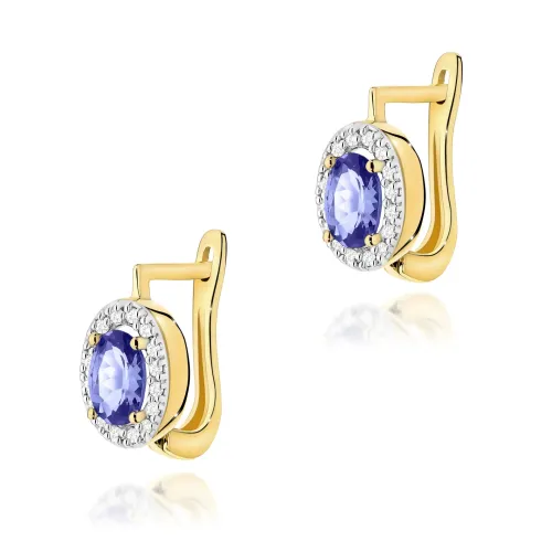 Złote kolczyki z tanzanitem 0,80 i brylantami 0,16ct K0574