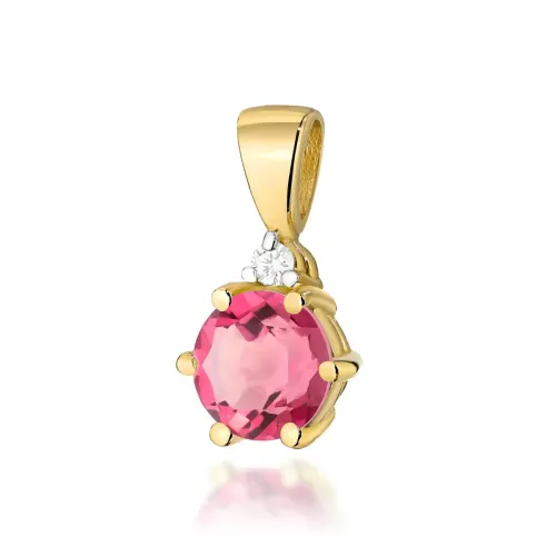 Złota zawieszka z różowym topazem 0,60ct i brylantem 0,015ct Z0076