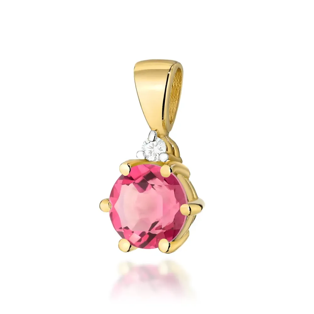 Złota zawieszka z różowym topazem 0,60ct i brylantem 0,015ct Z0076
