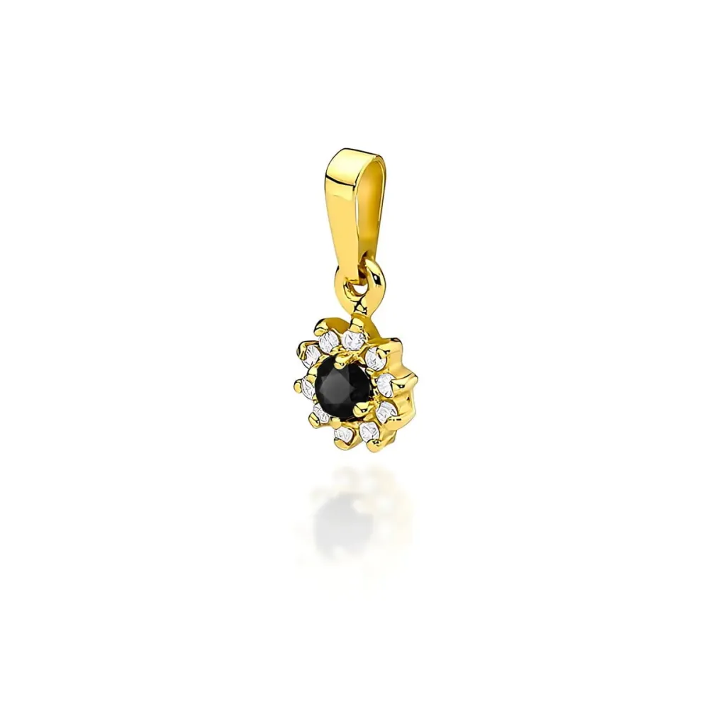 Złota zawieszka z czarnym diamentem 0,12ct i brylantami 0,086ct Z0185