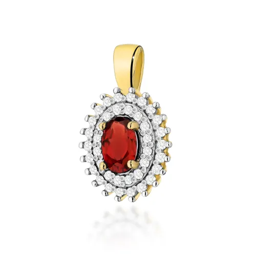 Złota zawieszka z granatem 0,50ct i brylantami 0,195ct Z0303