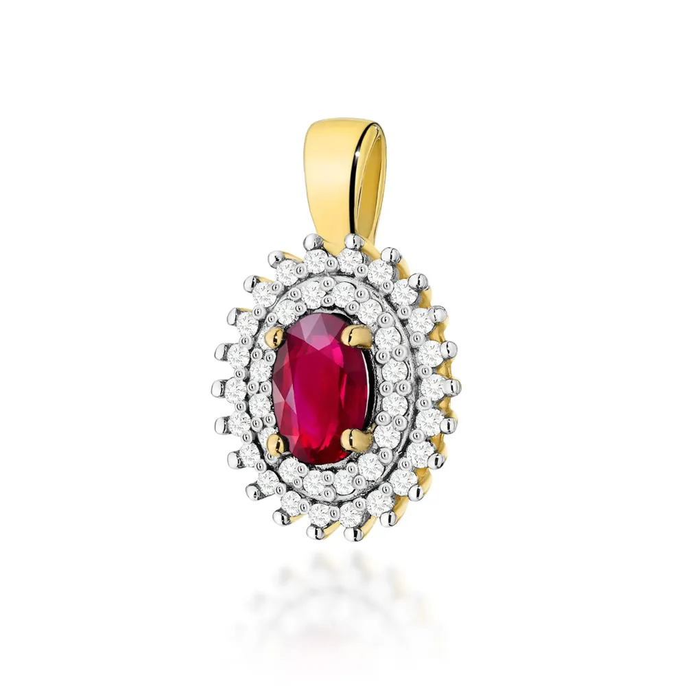 Złota zawieszka z rubinem 0,60ct i brylantami 0,195ct Z0303