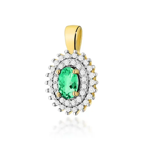 Złota zawieszka ze szmaragdem 0,40ct i brylantami 0,195ct Z0303