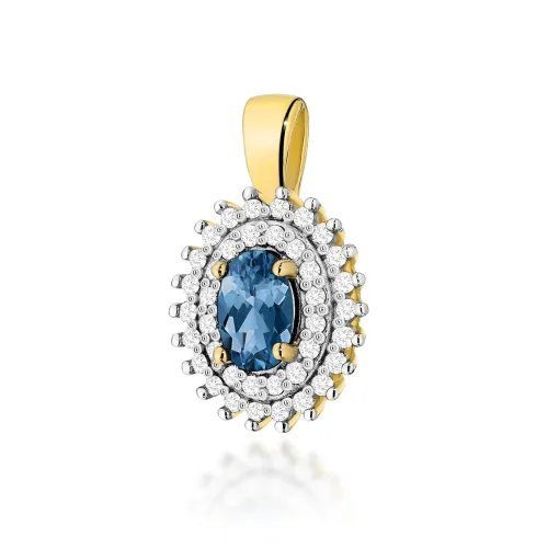 Złota zawieszka z topazem London Blue 0,50ct i brylantami 0,195ct Z0303