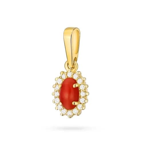 Złota zawieszka z koralem 0,20ct i brylantami 0,08ct Z0569