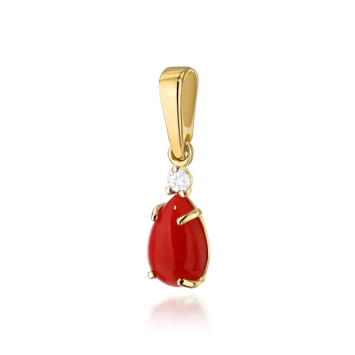 Złota zawieszka z koralem 0,65ct i brylantem 0,03ct Z0570