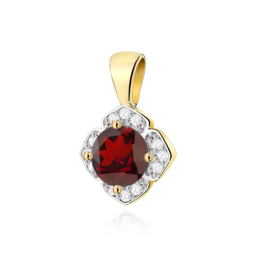 Złota zawieszka z granatem 0,60ct i brylantami 0,06ct Z0571