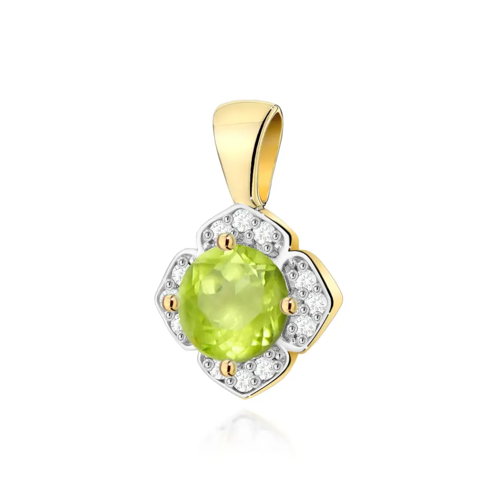 Złota zawieszka z oliwinem 0,60ct i brylantami 0,06ct Z0571