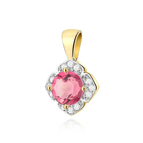 Złota zawieszka z różowym topazem 0,60ct i brylantami 0,06ct Z0571