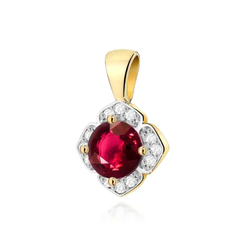 Złota zawieszka z rubinem 0,60ct i brylantami 0,06ct Z0571