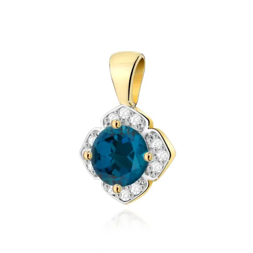 Złota zawieszka z topazem London Blue 0,50ct i brylantami 0,06ct Z0571