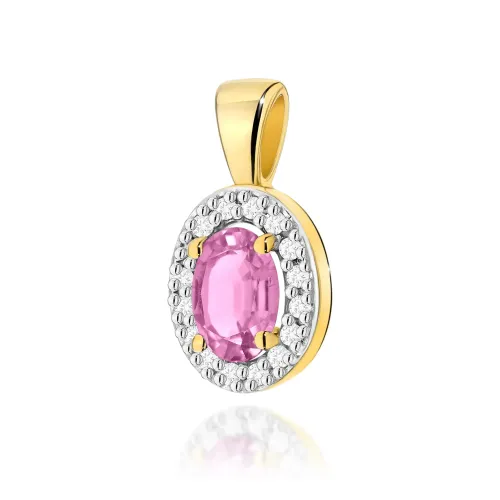 Złota zawieszka z różowym szafirem 0,45ct i brylantami 0,08ct Z0574