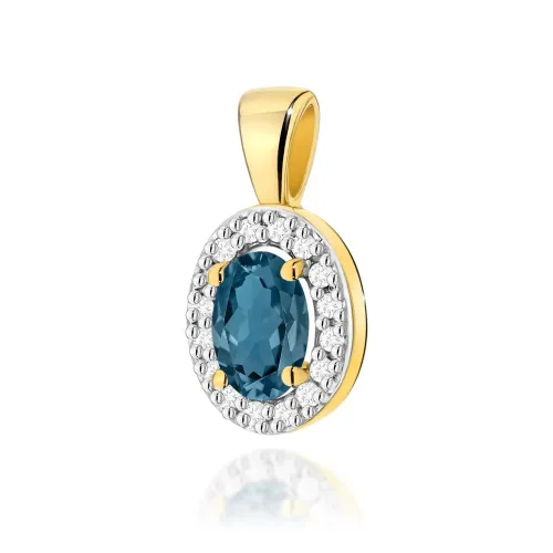 Złota zawieszka z topazem London Blue 0,50ct i brylantami 0,08ct Z0574