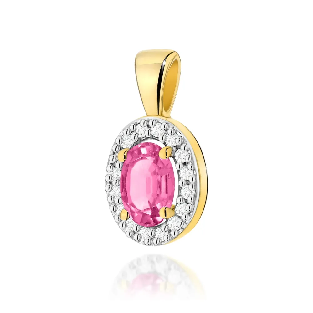 Złota zawieszka z różowym topazem 0,50ct i brylantami 0,08ct Z0574