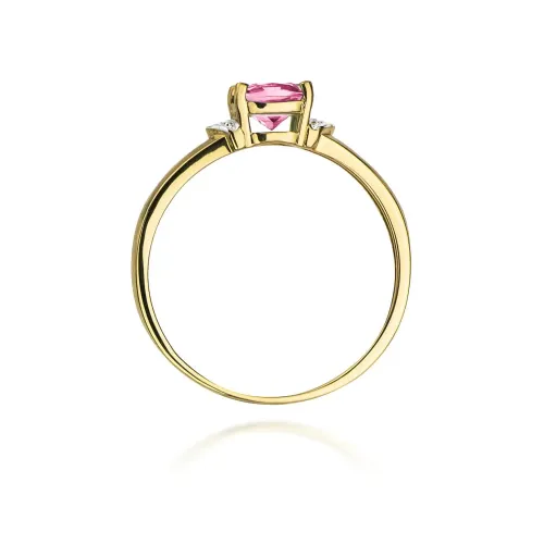 Złoty pierścionek z różowym topazem 0,65ct i brylantami 0,01ct W0039