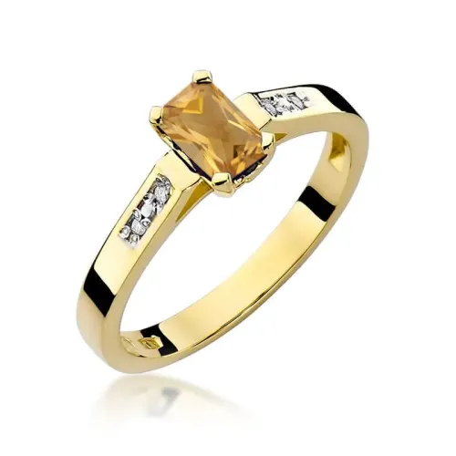 Złoty pierścionek z cytrynem 0,60ct i brylantami 0,04ct W0078