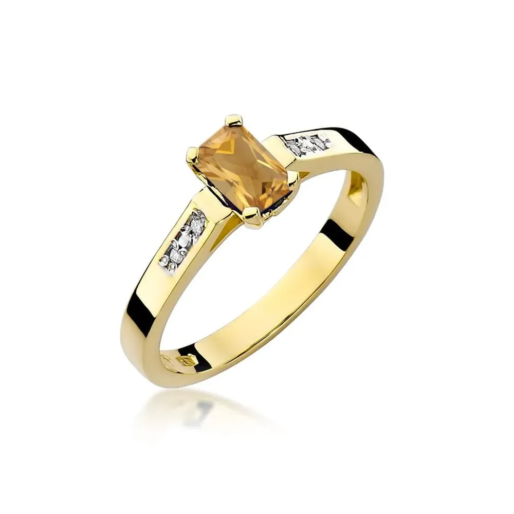 Złoty pierścionek z cytrynem 0,60ct i brylantami 0,04ct W0078