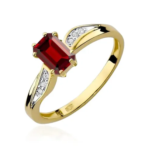 Złoty pierścionek z rubinem 0,80ct i brylantami 0,03ct W0094
