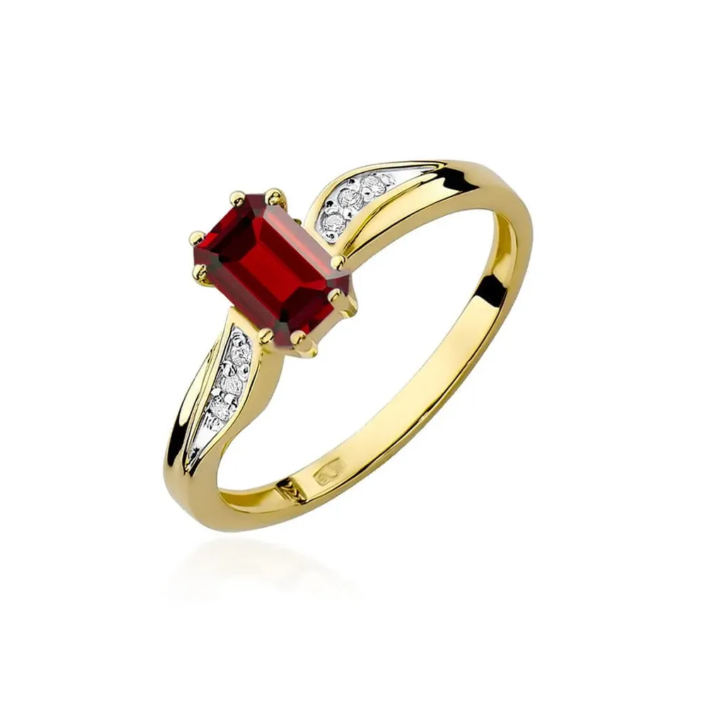 Złoty pierścionek z rubinem 0,80ct i brylantami 0,03ct W0094