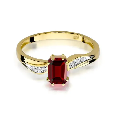 Złoty pierścionek z rubinem 0,80ct i brylantami 0,03ct W0094