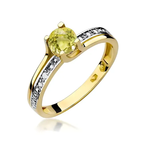 Złoty pierścionek z oliwinem 0,60ct i brylantami 0,03ct W0106