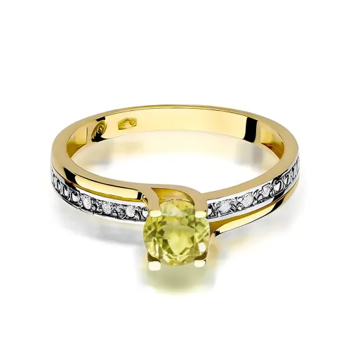 Złoty pierścionek z oliwinem 0,60ct i brylantami 0,03ct W0106