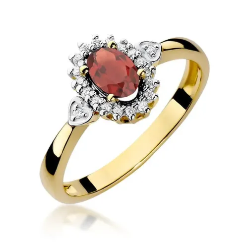 Pierścionek z granatem 0,50ct i brylantami 0,10ct W0312