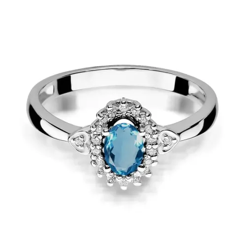 Pierścionek z topazem London Blue 0,50ct i brylantami 0,10ct W0312