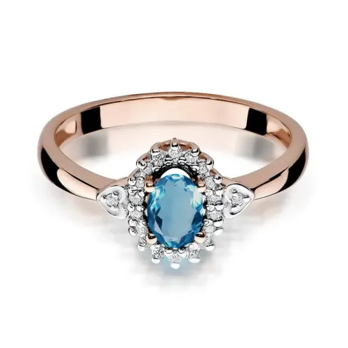 Pierścionek z topazem London Blue 0,50ct i brylantami 0,10ct W0312