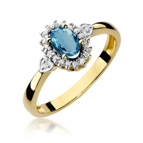 Pierścionek z topazem London Blue 0,50ct i brylantami 0,10ct W0312