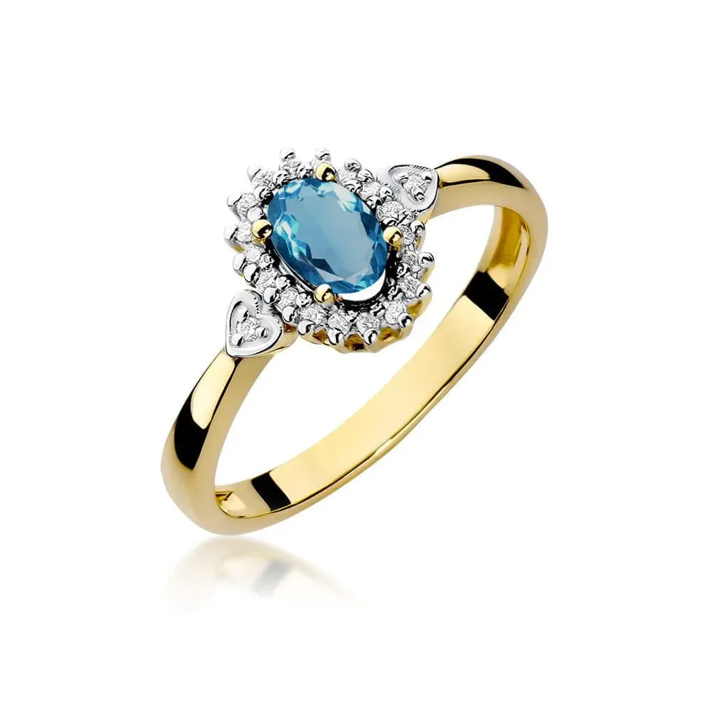 Pierścionek z topazem London Blue 0,50ct i brylantami 0,10ct W0312