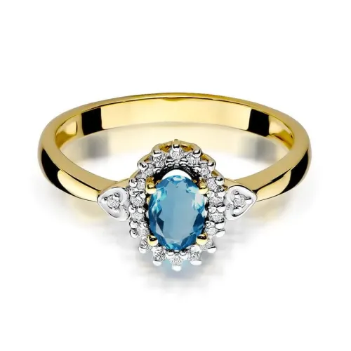 Pierścionek z topazem London Blue 0,50ct i brylantami 0,10ct W0312